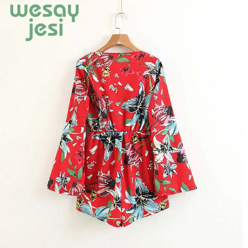 2019 Red Floral Rompers Japanese Style Kimono Jumpsuits Long Sleeve Sexy Playsuits summer Floral Printing V Neck Sexy Coveralls 2019 Red Floral Rompers Japanese Style Kimono Jumpsuits Long Sleeve Sexy Playsuits summer Floral Printing V Neck Sexy Coveralls