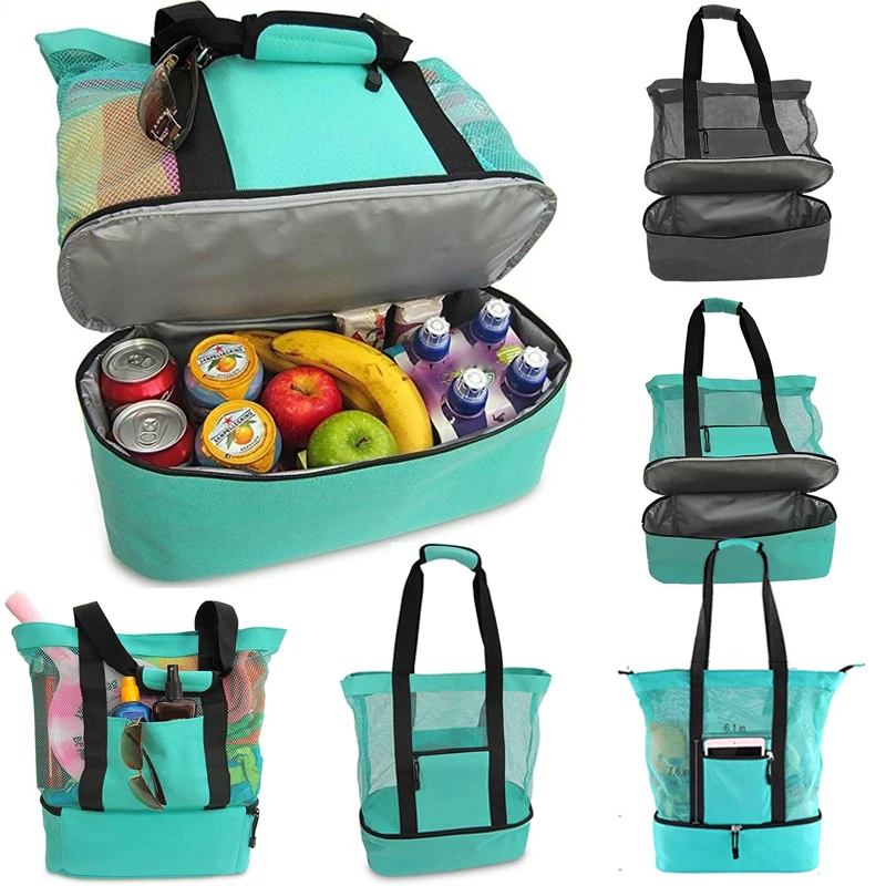 Summer Thermal Insulation Bag Handheld Lunch Bag Picnic Mesh Beach Tote Bag Holiday Vacation Food Drink Storage Waterproof