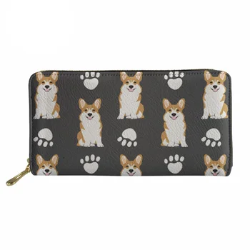 

Noisydesigns Women Wallets Cartoon Corgi Print cute Pu Leather Long Purse Ladies Fashion Card Holders Females Coin Pocket Zipper