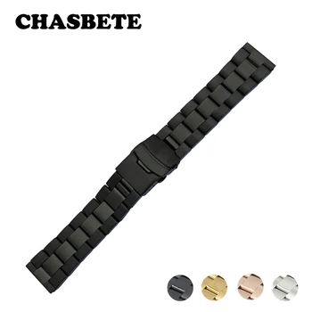 

18mm 20mm 22mm 24mm Stainless Steel Watchband for Cartier Men Women Strap Wrist Metal Loop Belt Bracelet Silver Black + Pin
