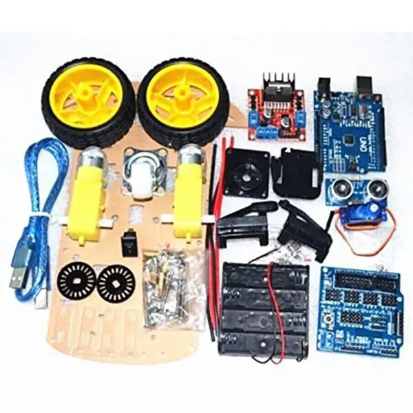 Online LCLL inteligente Motor de seguimiento de coche Robot inteligente Chasis de coche 2WD Kit Sensor de HC SR04 ultrasónico para Arduino DIY