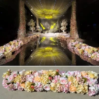 

Romantic wedding pavillion artificial flower arrangement wedding stage arches fake flower row decoration