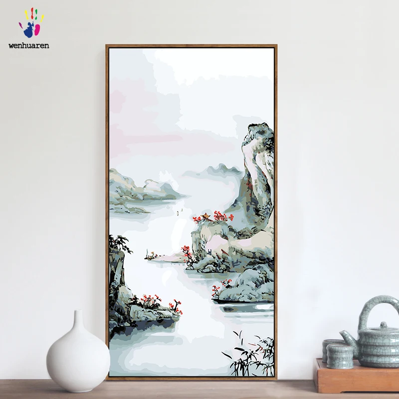 

DIY colorings pictures by numbers with colors Chinese landscape scenery picture drawing painting by numbers framed Home