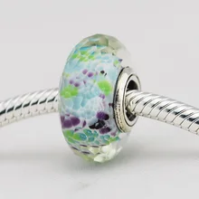 Подходит, соответственные Европейской Пандоре обаятельные Браслеты и ожерелья Зеленый Shibori граненое муранское Стекло бусы 925 пробы Серебряные ювелирные изделия