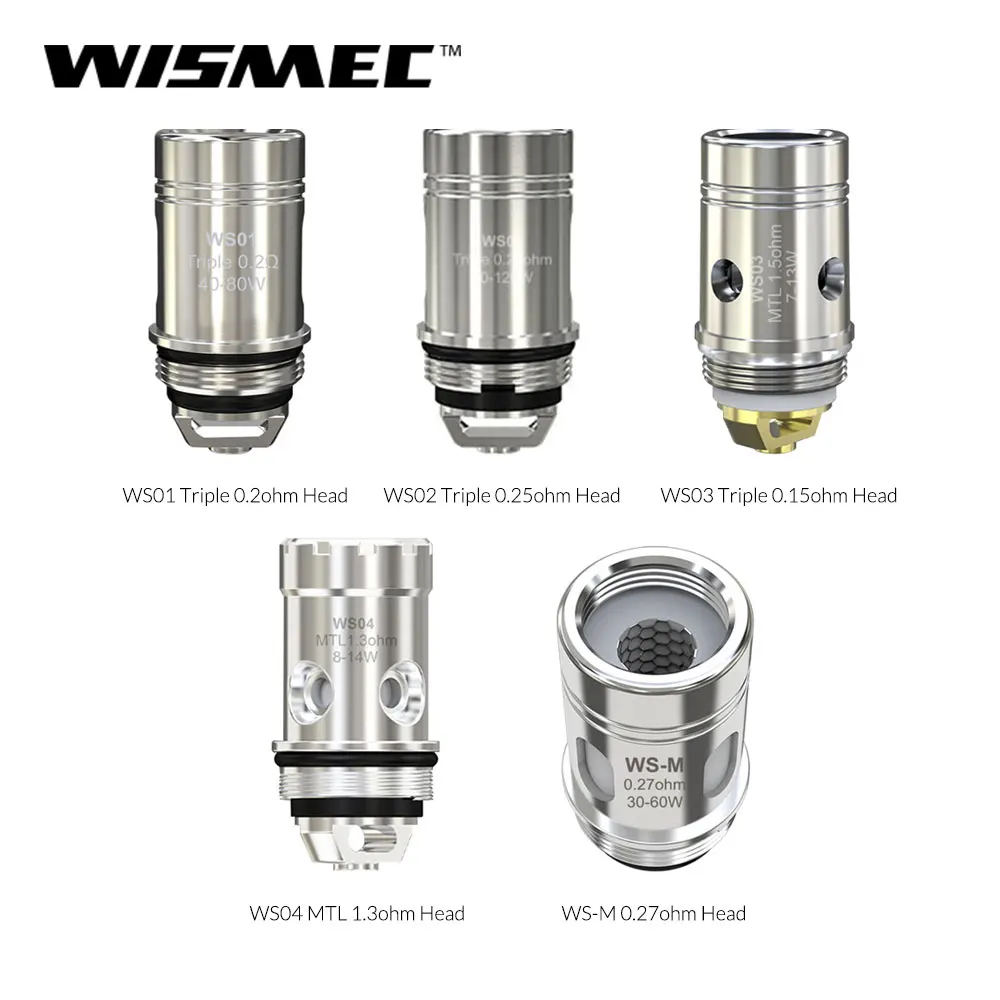 Original Wismec WS Coil head for huge cloud WS01 0.2ohm/WS02 0.25ohm/WS03 1.5ohm/WS04 1.3ohm head for Sinuous SW/Sinuous P80