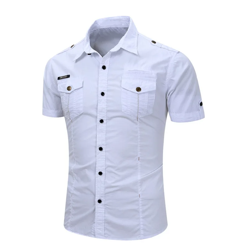 Новинка, летняя рубашка в Военном Стиле, короткий рукав, высокое качество, рубашка карго, хлопок, удобные, одноцветные топы размера плюс 3XL