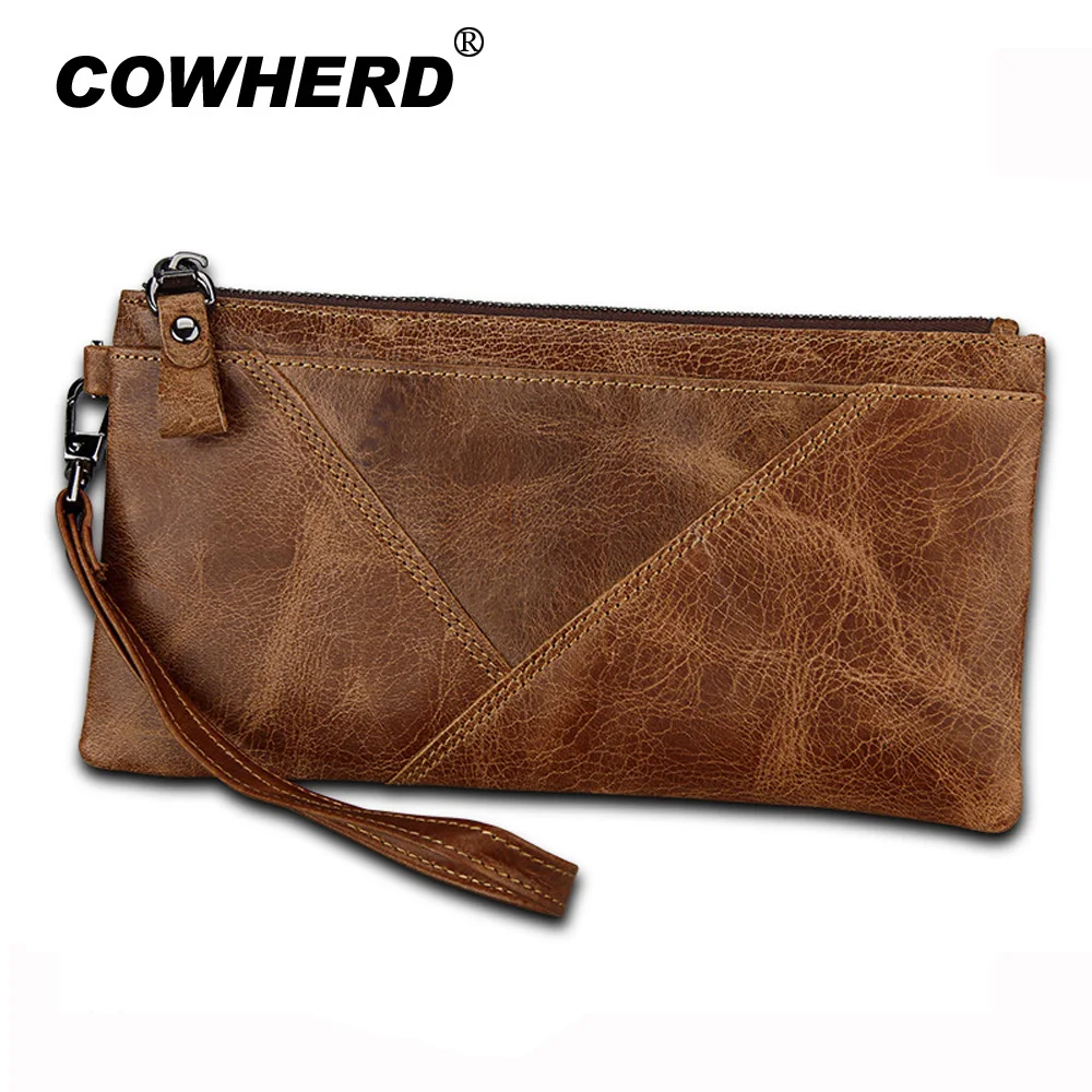 COWHERD новый мужской кошелек 100% из натуральной кожи Crazy Horse Zipper монета карман Топ