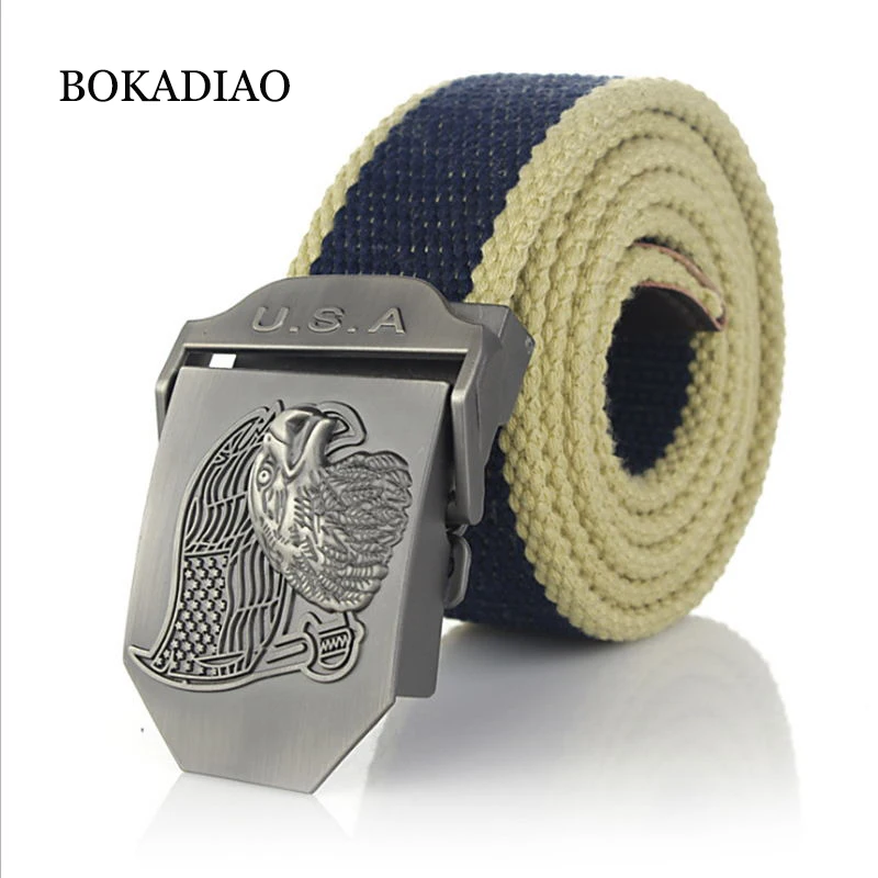 

BOKADIAO Men&Women Military Canvas Belt Luxury USA Eagle Metal Buckle Jeans Belt Army Tactical Belt for Men Waistband Strap Male