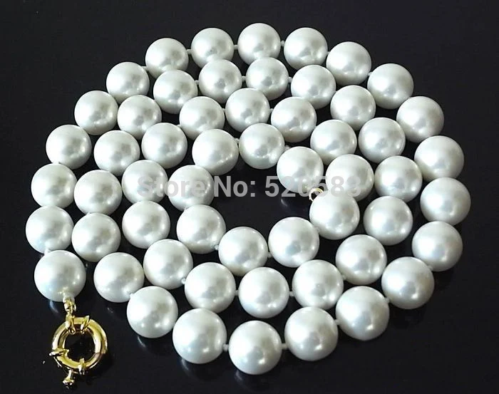 

Charming 34" 14MM WHITE ROUND SOUTH SEA SHELL PEARL NECKLACE