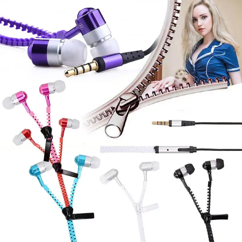 

Hangrui zipper earphone 3.5mm earphones headphones with microphone cremallera headset head phone for iphone wired earphone