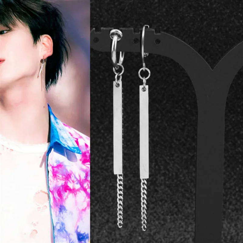 1 шт. KPOP DNA Корейская V Jimin цепь из нержавеющей стали серьги гвоздики длинные