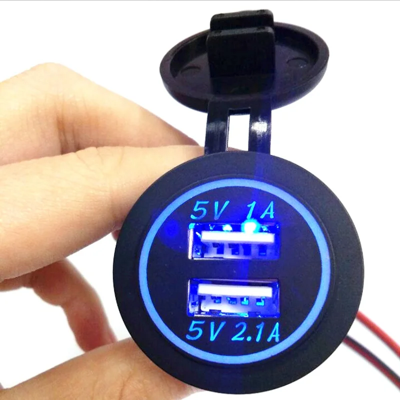 

2 Ports Power Socket DC12V/24V 2.1A/1A Universal Car Charger USB Vehicle Waterproof Dual USB Charger