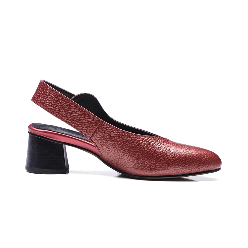 Rxemzg/Новые модные летние женские туфли-лодочки с пряжкой; элегантные тонкие туфли из натуральной кожи с ремешком на пятке на толстом каблуке с круглым носком; большой размер 43