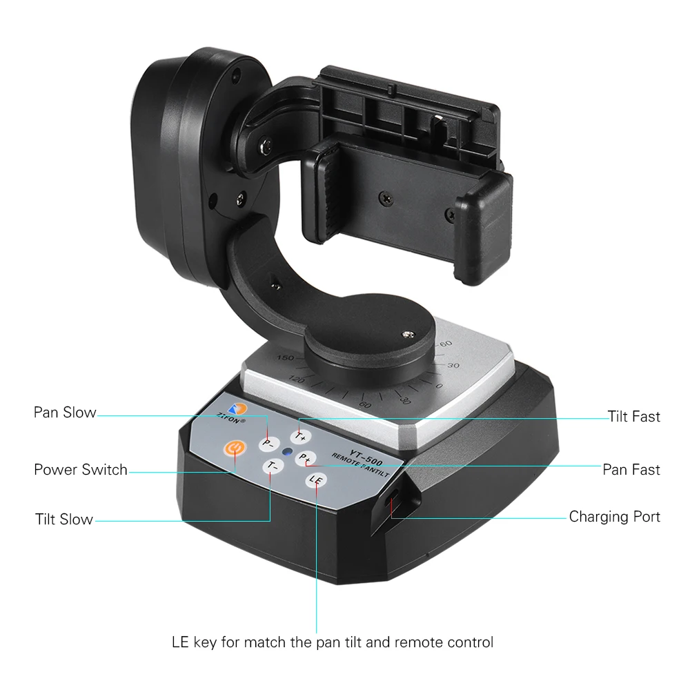 Zifon Yt 500 Remote Control Pan Tilt Automatic Motorized Rotating 1 Remote Control Usb Charging Cable Aaa Battery Holder 3 Counter Weight Washer User Manual English Chinese