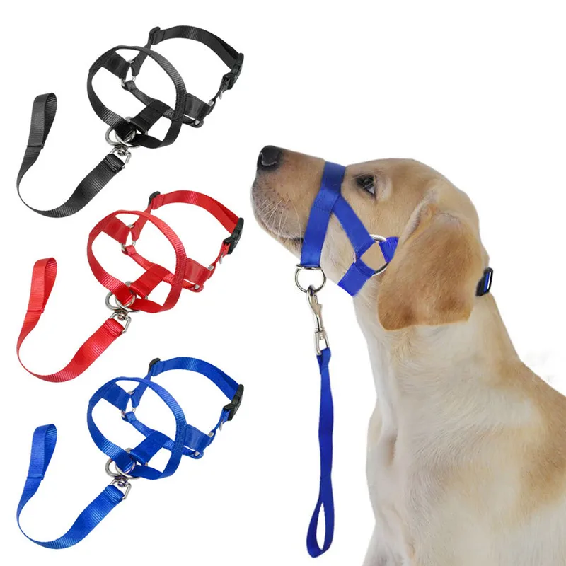 

Nylon Dog Head Collar Pet Gentle Leader No Pain No Pull Control Training Leash Adjustable Harness Halter Training Nose Reigns