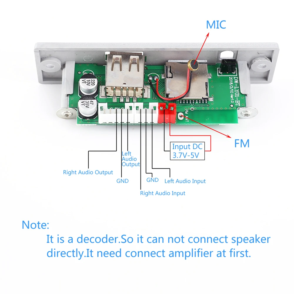Mp3 декодер 3 7 в 5 плата модуль декодирования вызова Bluetooth MP3 WAV U диск и TF карта AUX FM USB