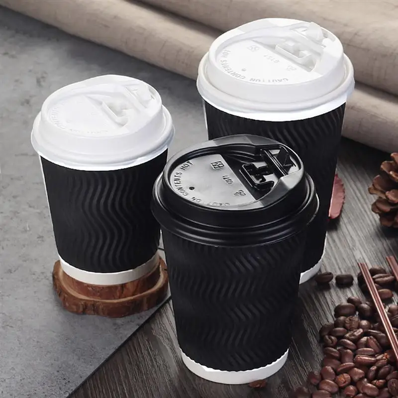 50 шт 20 шт одноразовые кофейные чашки изоляция вынос Резьбовая бумажная чашка с крышкой