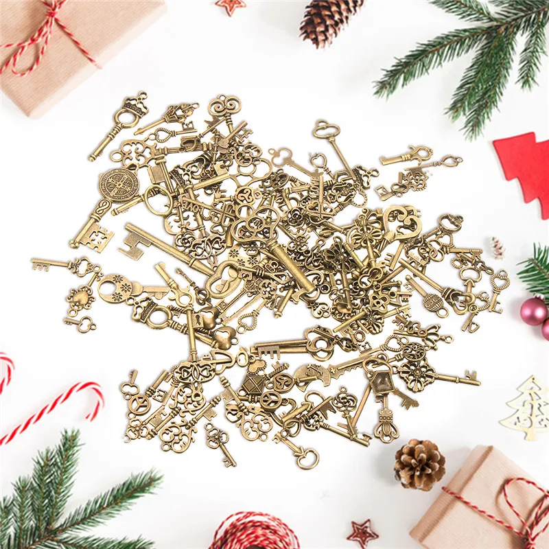 125Pcs  Vintage Antique Bronze Plated Metal Love Heart Key Charms Pendant Fine Trendy Pendant Charms Making Craft Decor Gifts