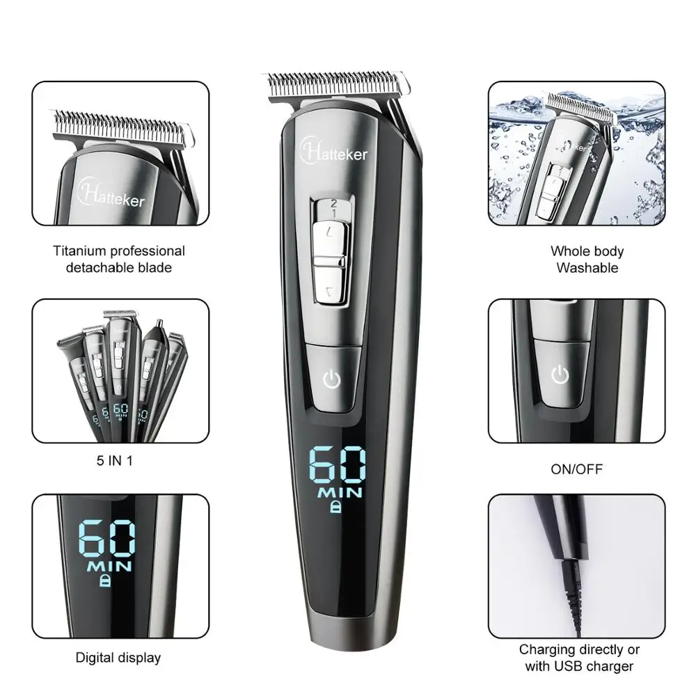 5 in1 hair clipper trimmer electric waterproof