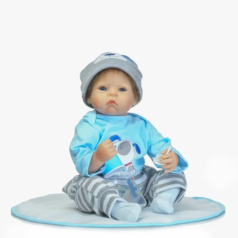 

55cm Silicone Reborn Dolls Toys For Children 22'' Handmade Blue Clothes Soft Baby Alive Newborn Reborn For Sale Princess Doll
