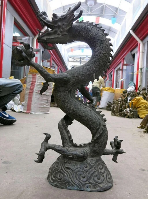 

wholesale factory 23" China bronze carved lucky Beautiful dragon play bead sculpture Statue