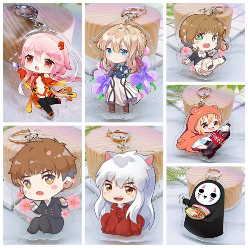 

Inuyasha Tokyo Ghoul Keychain Cute Double Sided Saitama Key Chain Pendant Acrylic Anime Accessories Cartoon Key Ring