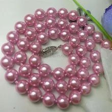 Горячая Новая красивая натуральная Новая мода! 8 мм розовый морской раковины жемчужное ожерелье 1" ювелирные изделия sp244