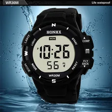 Модные водонепроницаемые мужские часы для мальчиков, ЖК-цифровой секундомер, резиновые спортивные наручные часы, светящиеся наручные часы, люксовые бренды, спортивные#4M04