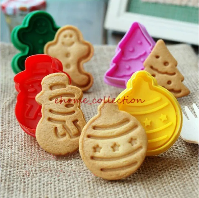 Xmas Plastic Plunger Cookie Cutters Set Christmas Biscuit Xmas Plastic Plunger Cookie Cutters Set Christmas Biscuit Molds Fondant Cake Decorating Tools Baking Kitchen