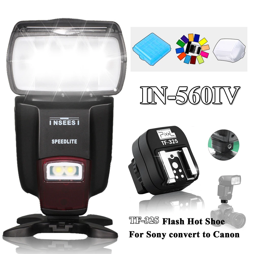 

INSEESI IN560IV Plus LED Wireless Speedlite Flash & Pixel TF-325 Hot Shoe Adapter For Sony A65 A37 A77 A57 A100 A200 A230 A300