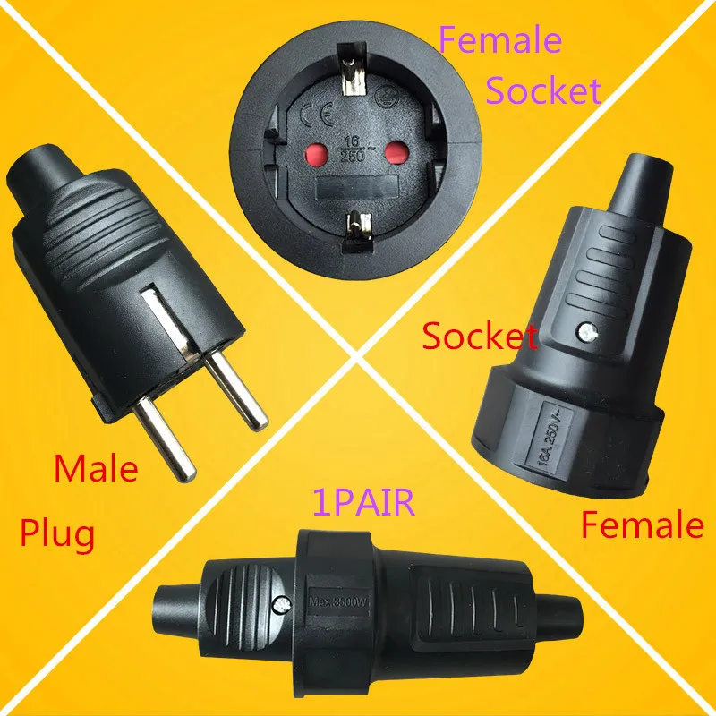 

1PCS SS016 European German standard Power Plug and Socket Male and Female 2 Pin Mains Leads Electric Contact 16A 250V