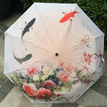 Картина маслом зонтик Золотая рыбка с большим цветком Новинка 3 складной новинка зонтик солнце UPF> 50 хорошее качество Parapluie для женщин