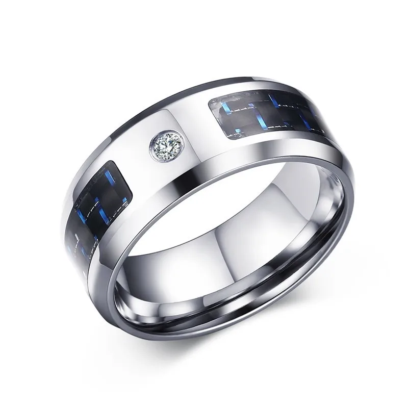 Vnox, 8 мм, персонализированное кольцо из углеродного волокна для мужчин, выгравированное дерево жизни, нержавеющая сталь, мужской браслет, повседневное ювелирное изделие на заказ - Цвет основного камня: CZ Stone