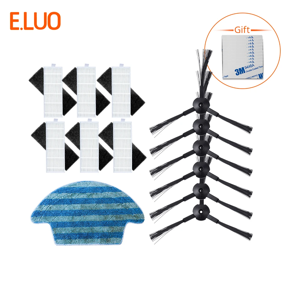 

E.LUO Vacuum Cleaner Parts Rag, Mop Cloth, Side Brush, Magic Paste, HEPA Filter Kit for Robot ILIFE A4S,A4,A6