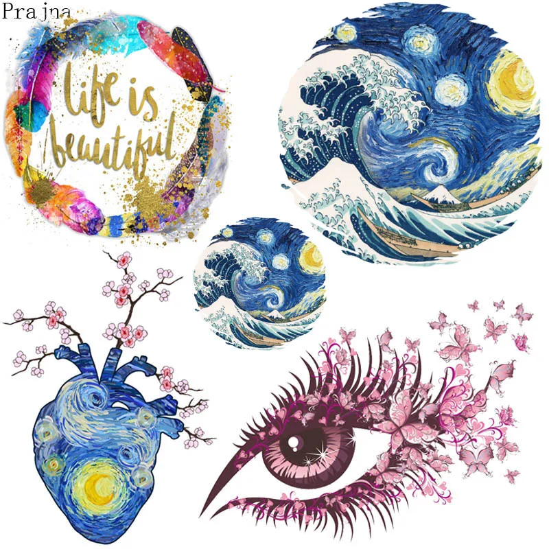 

Prajna Van Gogh Picture Iron on Transfer Patch Vinyl Heat Transfer For Clothes Starry Night Patch Art Thermal Press Print Badges