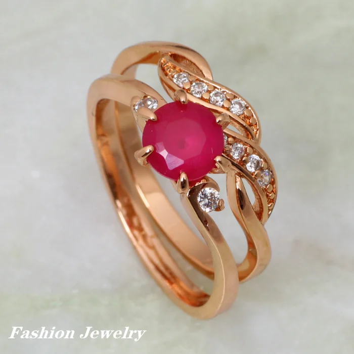 

2pcs Set Ring rose Gold Ring red Cubic Zirconia Rings Fashion Jewellery Set size 5.5 Rings Sets R111
