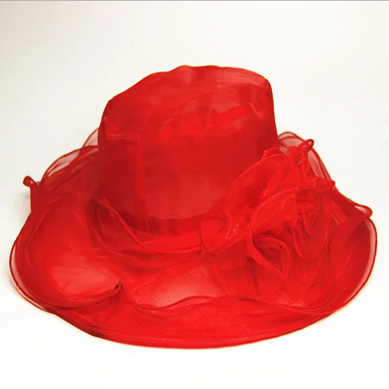 1 шт. женские пляжные шляпы Летняя мода Складная шифоновая вуаль солнцезащитные шляпы Ретро дамские sombreros вуаль цветы шляпа Дамы - Цвет: Красный