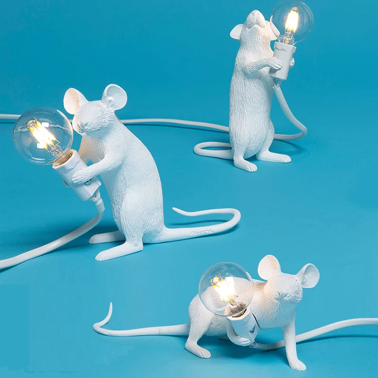 Мышь светодиодный E12 черно-белые животные Крыса Мышь настольные лампы огни смолы ночные огни животные Искусство Золотой стол с мышкой лампы