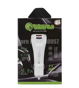 

200pcs Universal Dual USB Quick Charge QC 3.0 Car Charger Mobile Phone Leather Quick Charging Charger Car-Charger for iphone