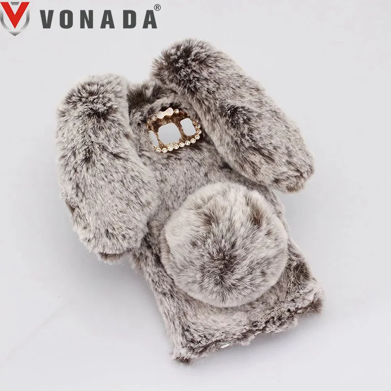 

Vonada Plush Case for Samsung Galaxy Note 5 4 3 S5 S6 S7 Edge S8 Plus Cute Rabbit Ears Fur Cover TPU Jewelled Soft Case Cover