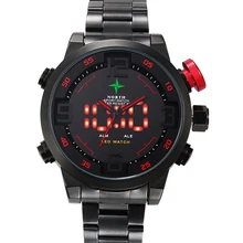 LED Digital Sport Reloj de Los Hombres 2016 Casual Masculina de Acero Inoxidable A Prueba de agua Reloj de Pulsera Analógico Ronda Los Hombres de Doble Pantalla de Cuarzo Relojes