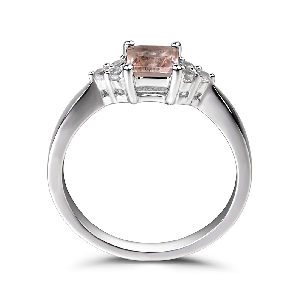 Лейдж Jewelry натуральный розовый морганит Gemstone принцесса Обручение Романтические кольца 925 серебро