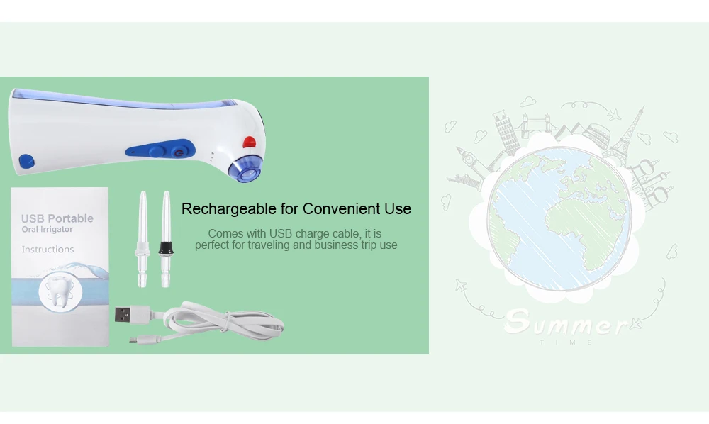 TODO W - 13 120ML Portable USB Oral Irrigator Dental Water Flosser Teeth Cleaning Tools with 2 Jet Tips