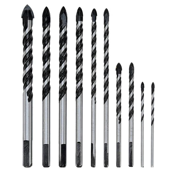 

10 Piece Masonry Drill Bits Set (Tile, Brick, Cement, Concrete, Glass, Plastic, Wood) Chrome Plated With Industrial Strength C