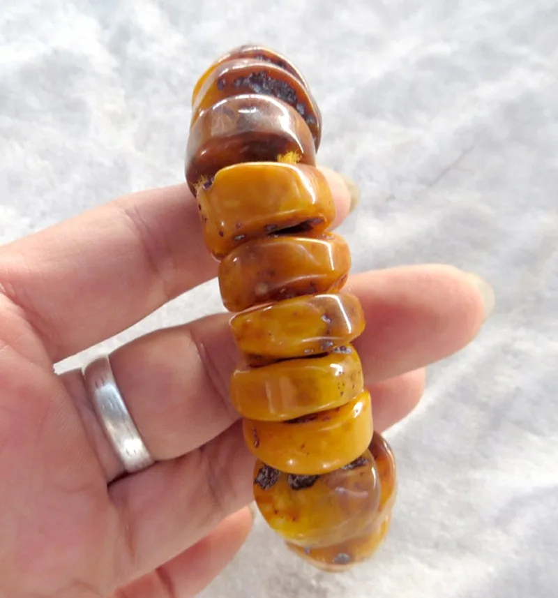 

Explosion Natural Amber Yellow Beeswax Old Stone Abacus Bead Handrow For Men Hand Bracelet Bangle 25cm