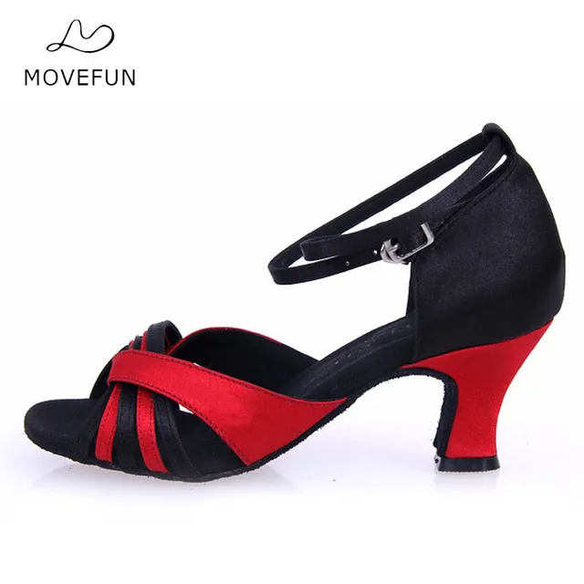 movefun New Black Red Satin Leatherette Dance Shoes Women Girls