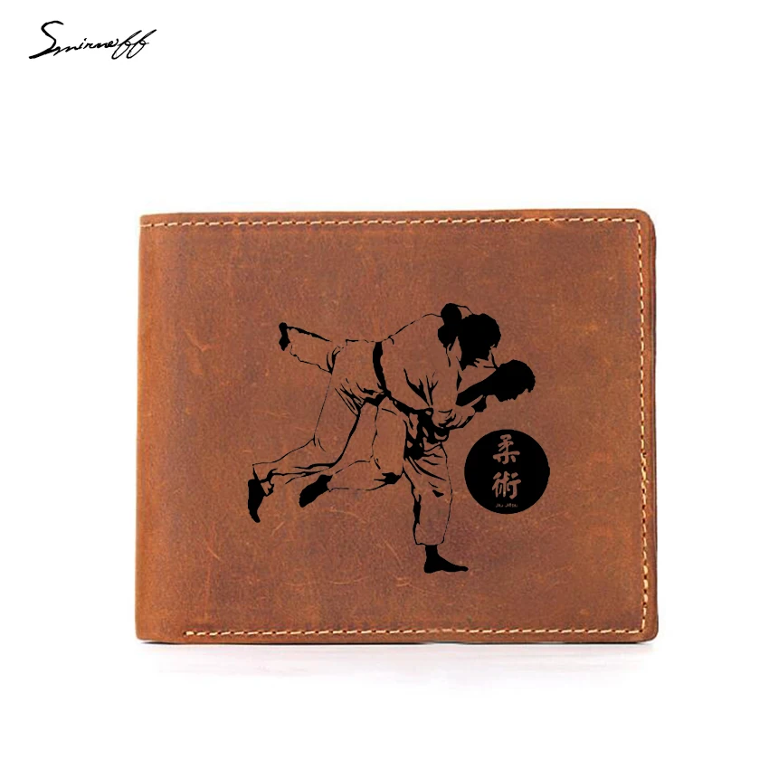 

Cow Leather Men's Wallet Sashion Chinese Kung Fu Jiu Jitsu Wallet Men Small Coin pocket Card holders Custom Name Short Purse