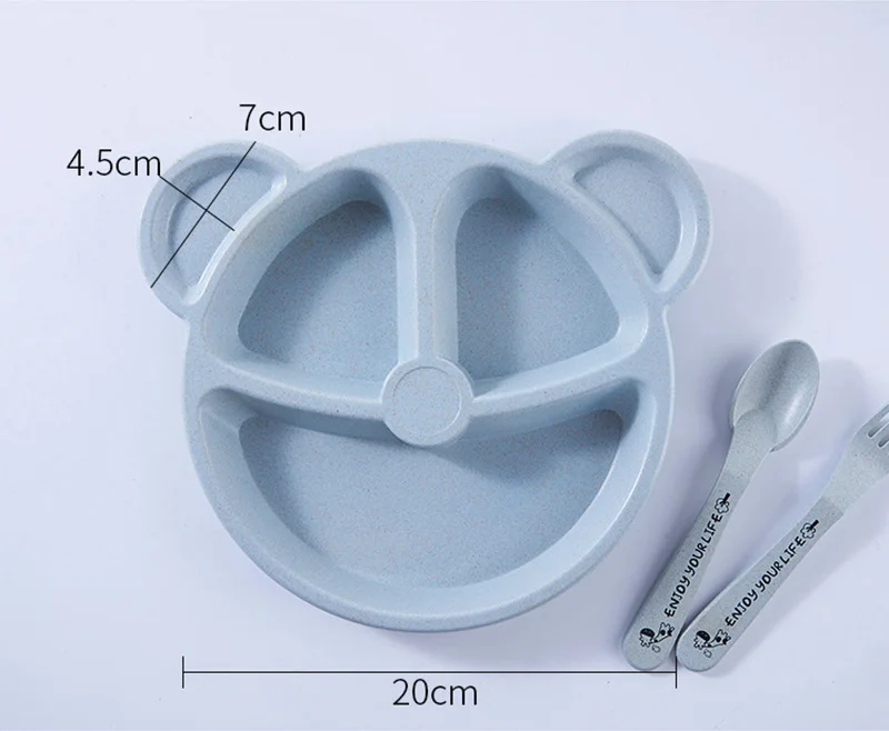 3Pcs Baby Bamboo Food Storage Tableware Kids Plate Spoon Fork Solid Dishes Newborn Children Eco-friendly Dinnerware Set BB5129 (1)