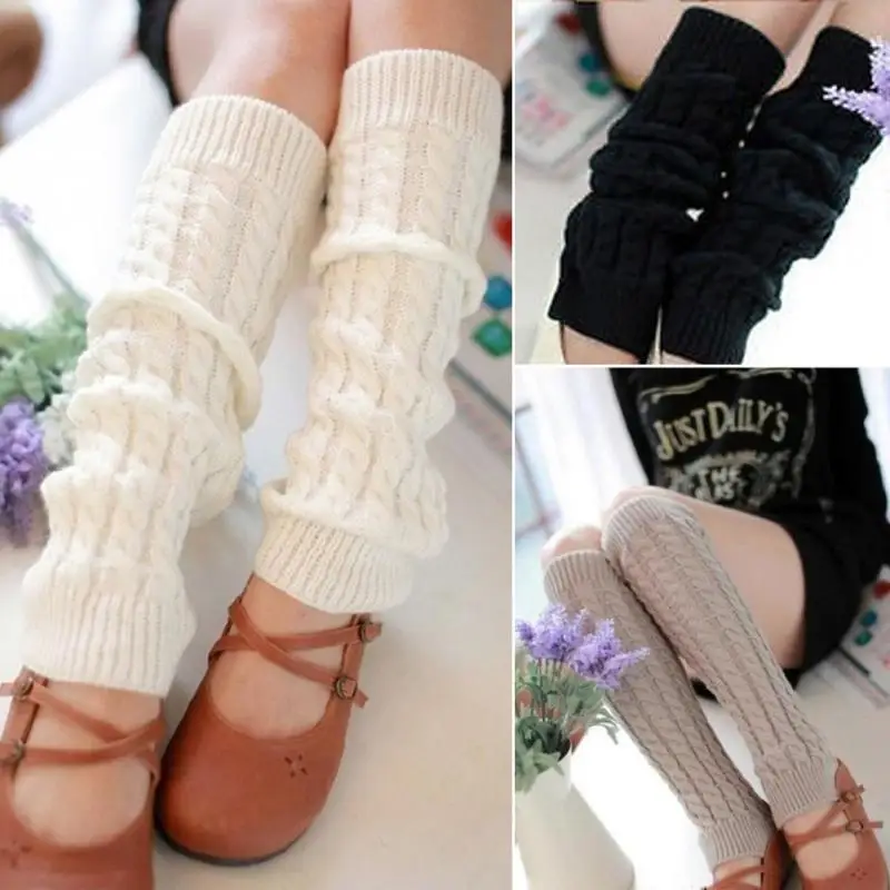 1 Pair 40cm Women Winter Leg Warmers Gaiters Knit Warm Crochet Leg Boot