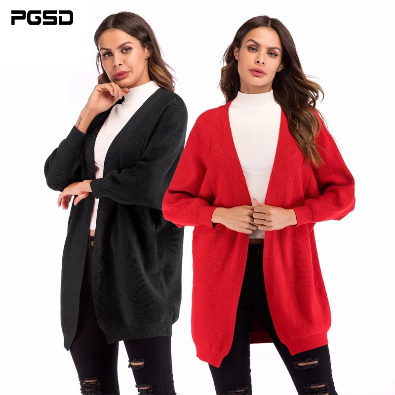 

PGSD Autumn Winter Simple Fashion Pure Color Women Clothes Loose medium-length bat sleeve knitted sweater Shawl Cardigan female
